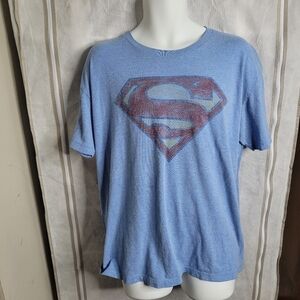 Superman DC Comics T-shirt Faded Logo Men's XLarge Cotton Blue Graphic Tee